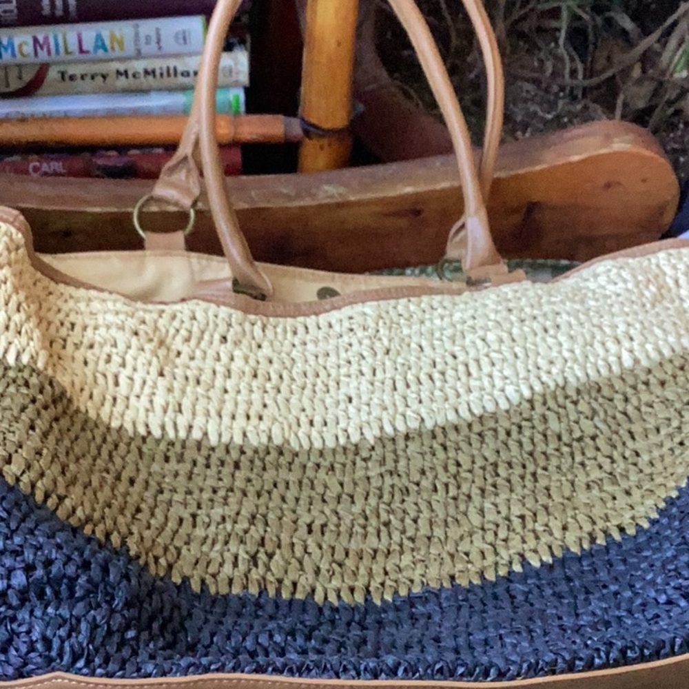 Stylish Tan and Black Woven Tote Bag